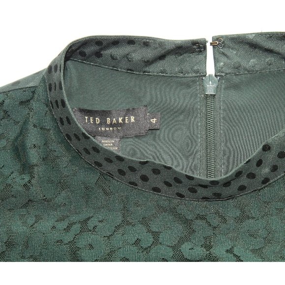 Ted Baker Chllo Lace-Detail Long Sleeve Dress / 4 Large 10 / Dark Green Flowy - Picture 12 of 13